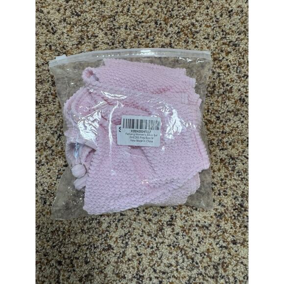 Women's Ribbed Bikini Sets Scoop Neck Cheeky Swimsuit Textured Pink‎ Two Piece M - Picture 8 of 8